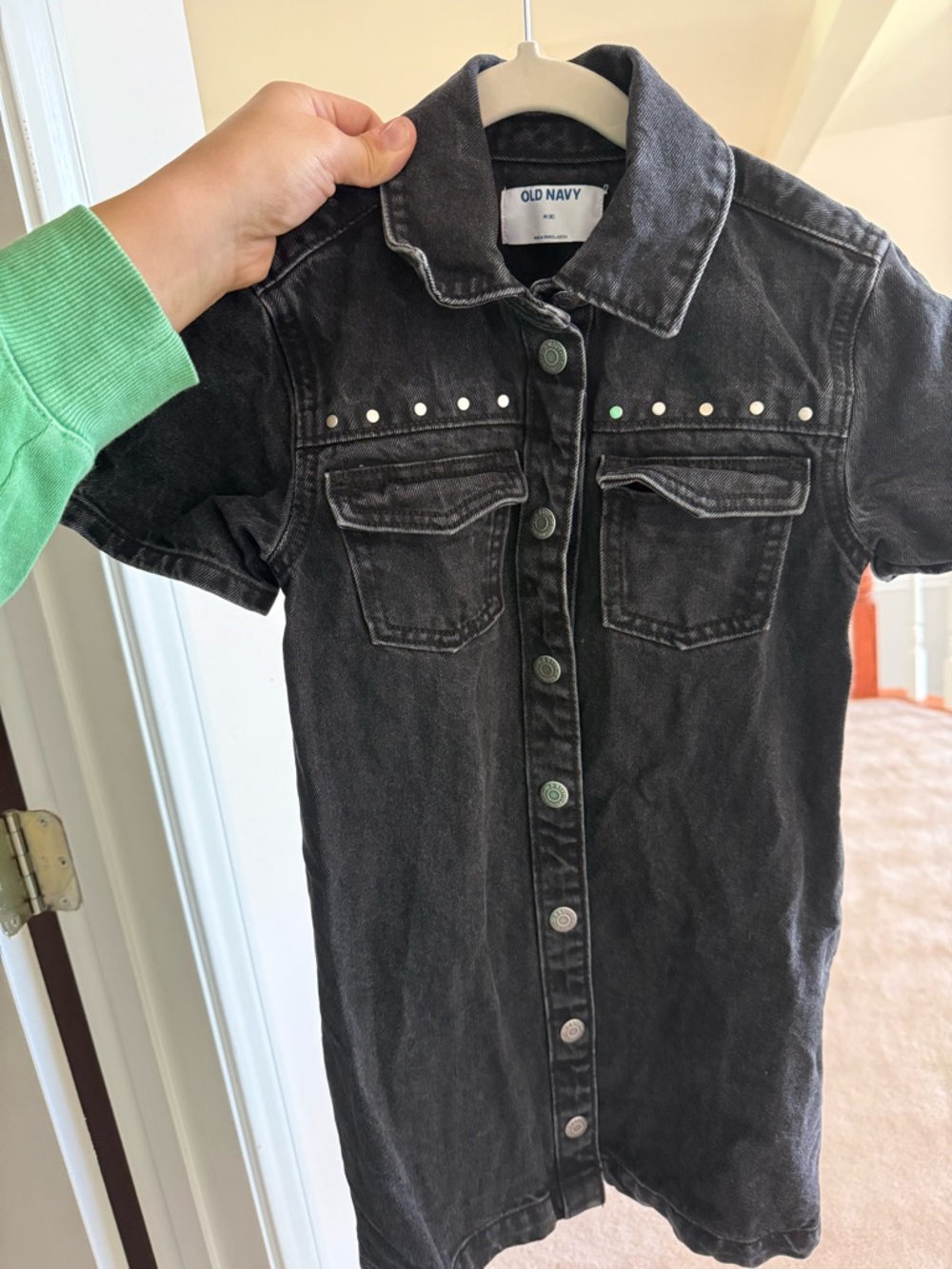 Old Navy Black Denim Button-Front Dress with Stud Accent